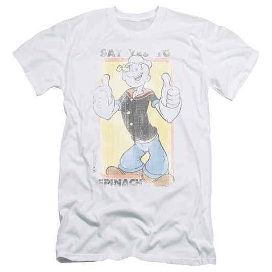 Popeye Say Yes To Spinach Slim Fit Mens T Shirt White