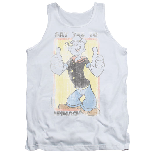 Popeye Say Yes To Spinach Mens Tank Top Shirt White