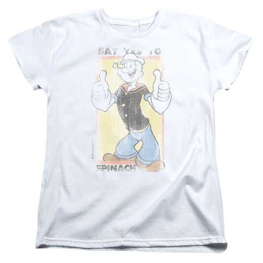 Popeye Say Yes To Spinach Womens T Shirt White