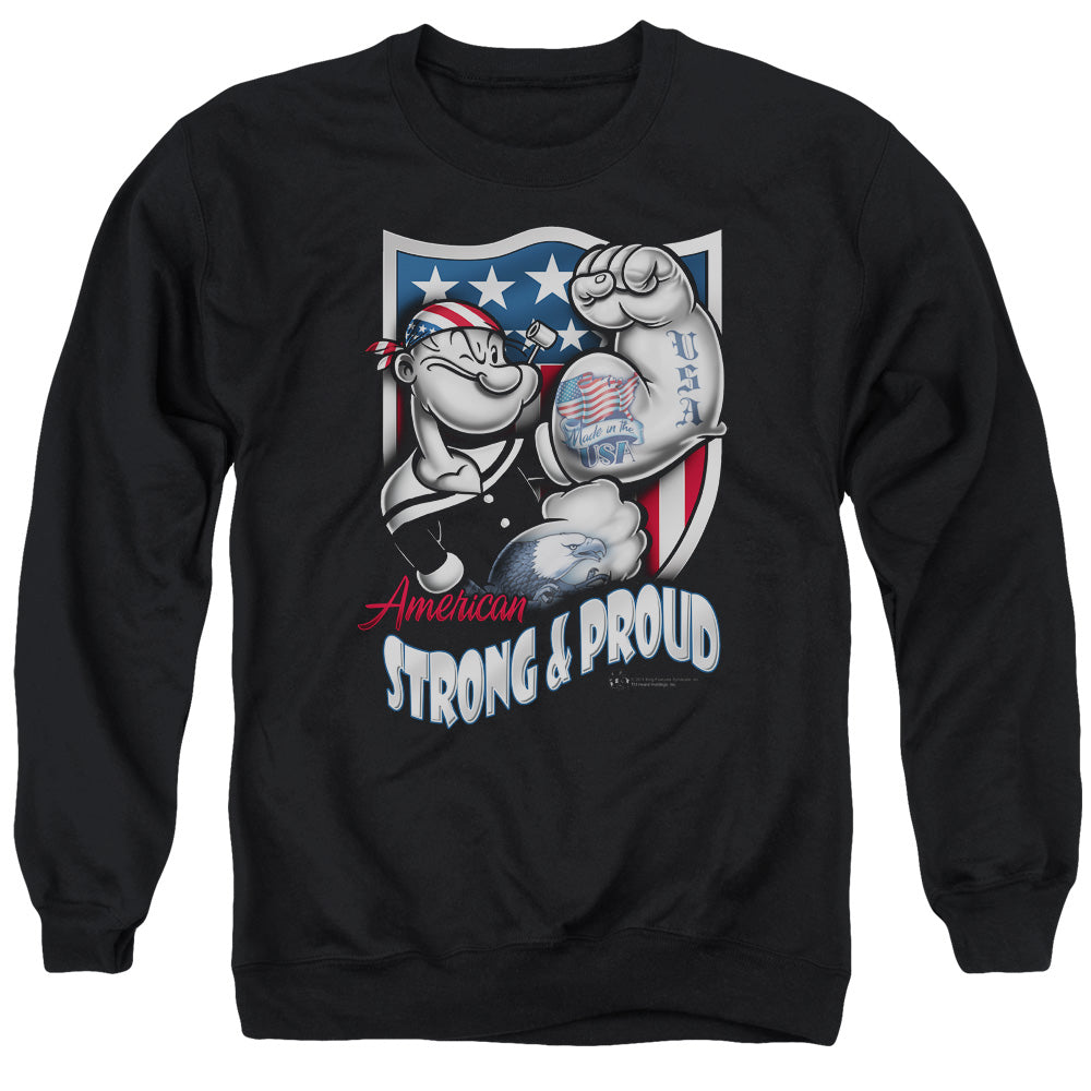 Popeye Strong &amp; Proud Mens Crewneck Sweatshirt Black