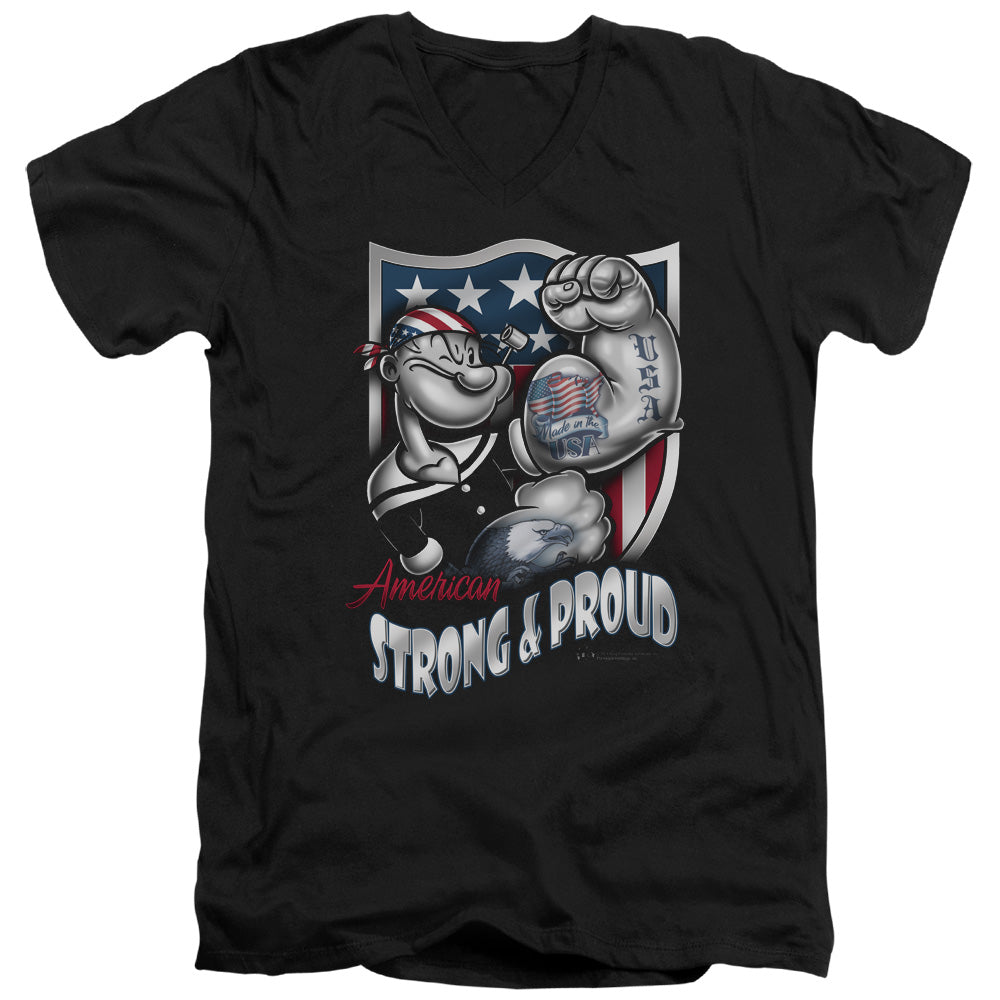 Popeye Strong & Proud S S Adult V Neck Black