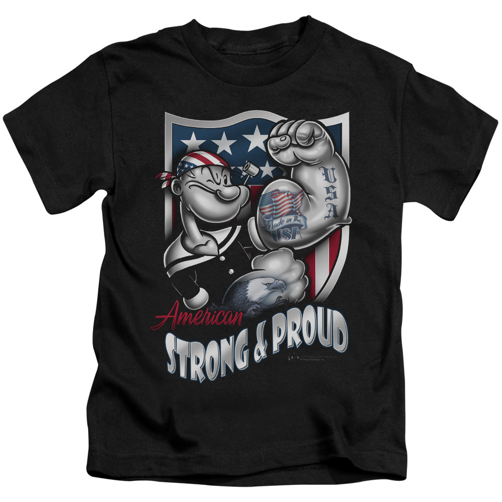 Popeye Strong & Proud Juvenile Kids Youth T Shirt Black