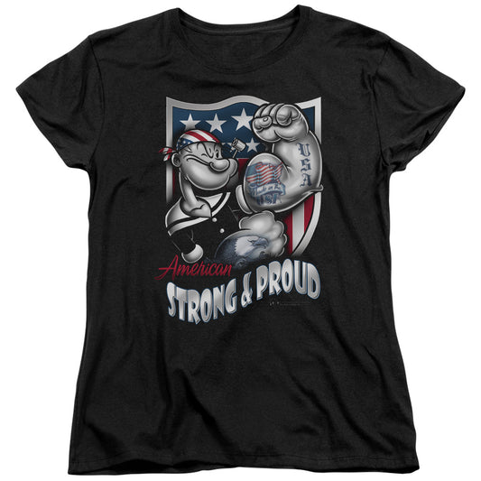 Popeye Strong & Proud Womens T Shirt Black