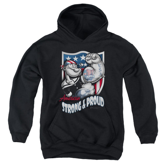 Popeye Strong & Proud Kids Youth Hoodie Black