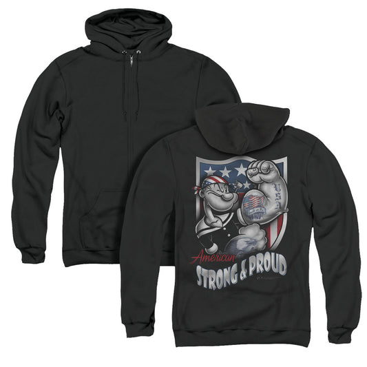 Popeye Strong & Proud Back Print Zipper Mens Hoodie Black