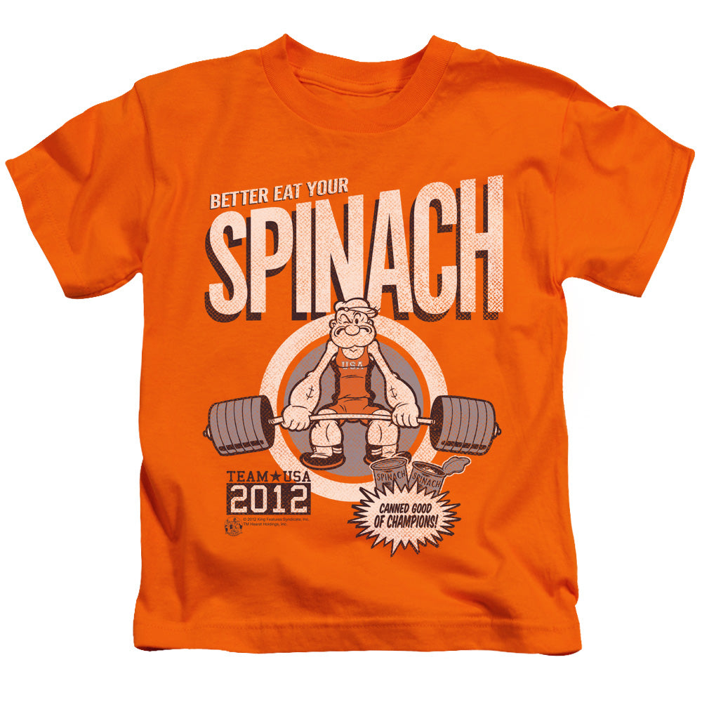 Popeye Eat Your Spinach Juvenile Kids Youth T Shirt Orange