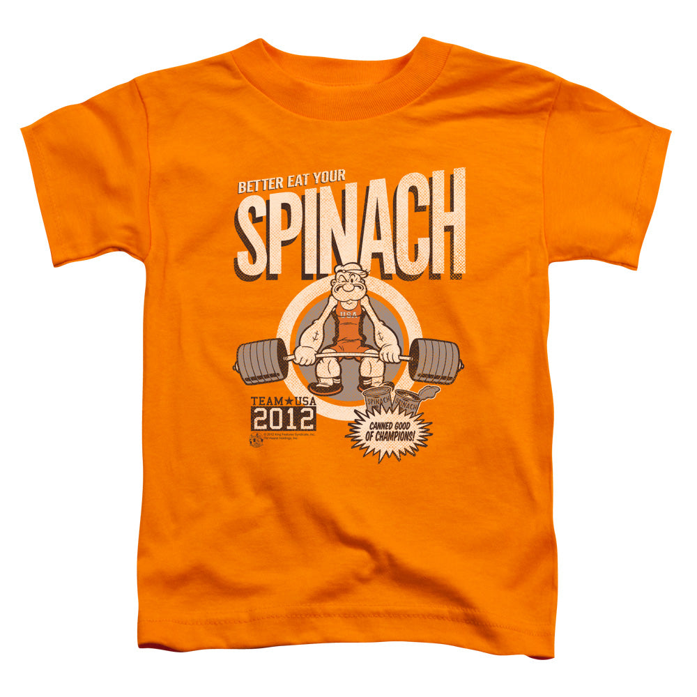 Popeye Eat Your Spinach Toddler Kids Youth T Shirt Orange