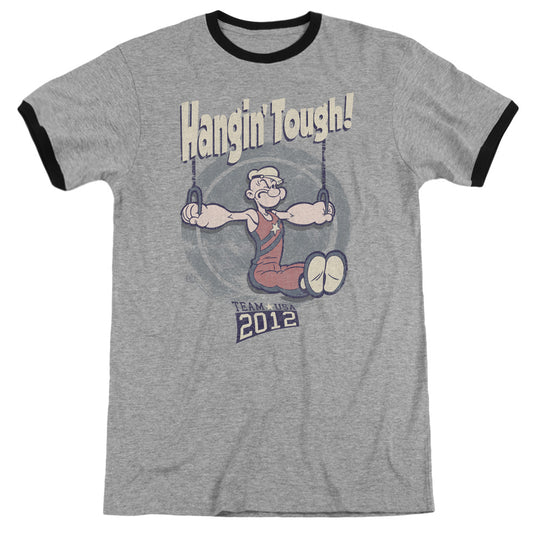 Popeye Hangin Tough Heather Ringer Mens T Shirt Heather Black