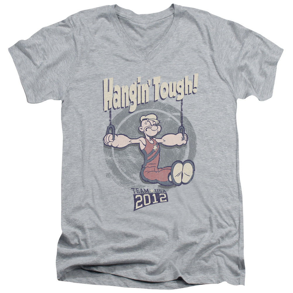 Popeye Hangin Tough S S Adult V Neck Athletic Heather