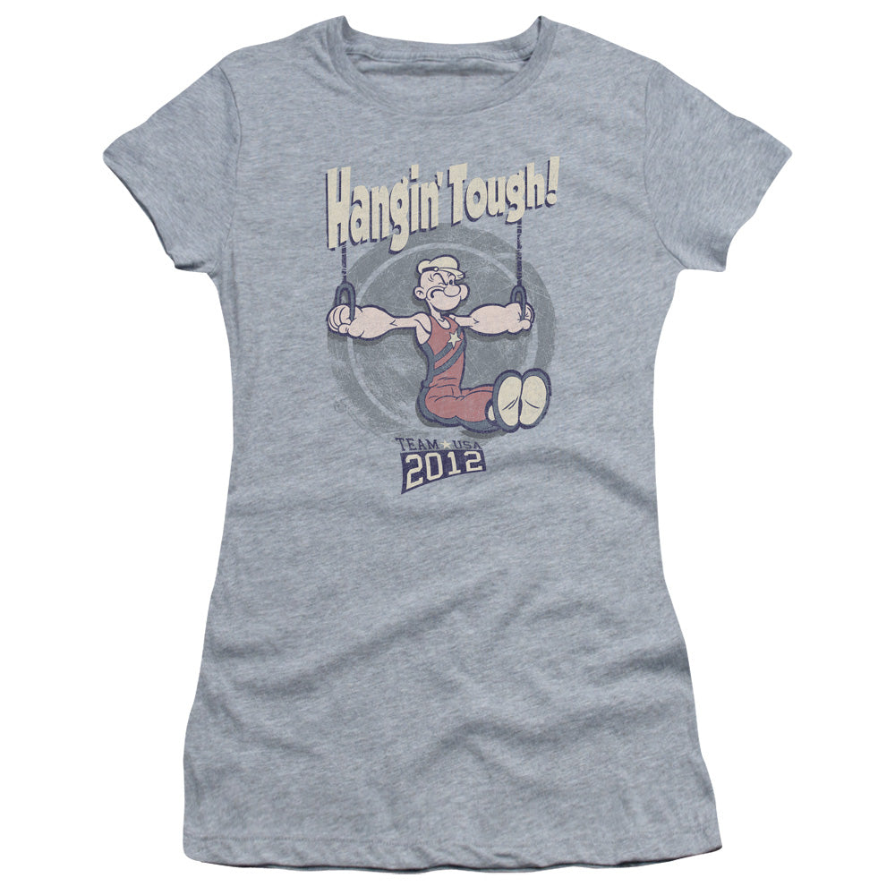 Popeye Hangin Tough Junior Sheer Cap Sleeve Womens T Shirt Athletic Heather