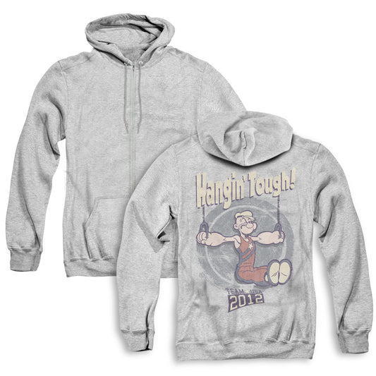 Popeye Hangin Tough Back Print Zipper Mens Hoodie Athletic Heather