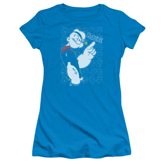 Popeye Get To The Point Junior Sheer Cap Sleeve Womens T Shirt Turquoise