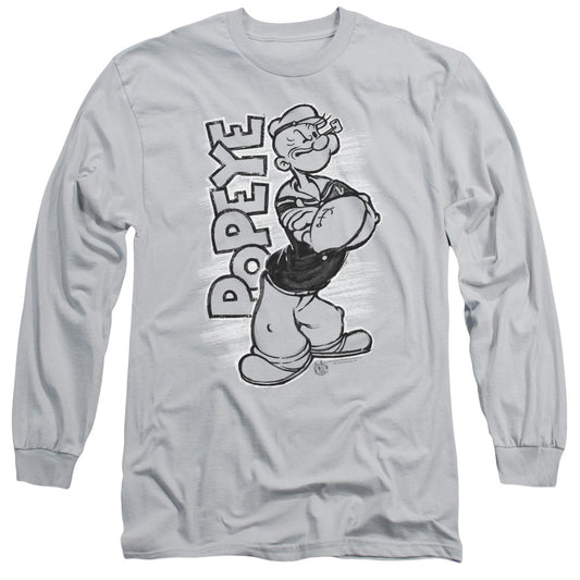 Popeye Inked Popeye Mens Long Sleeve Shirt Silver