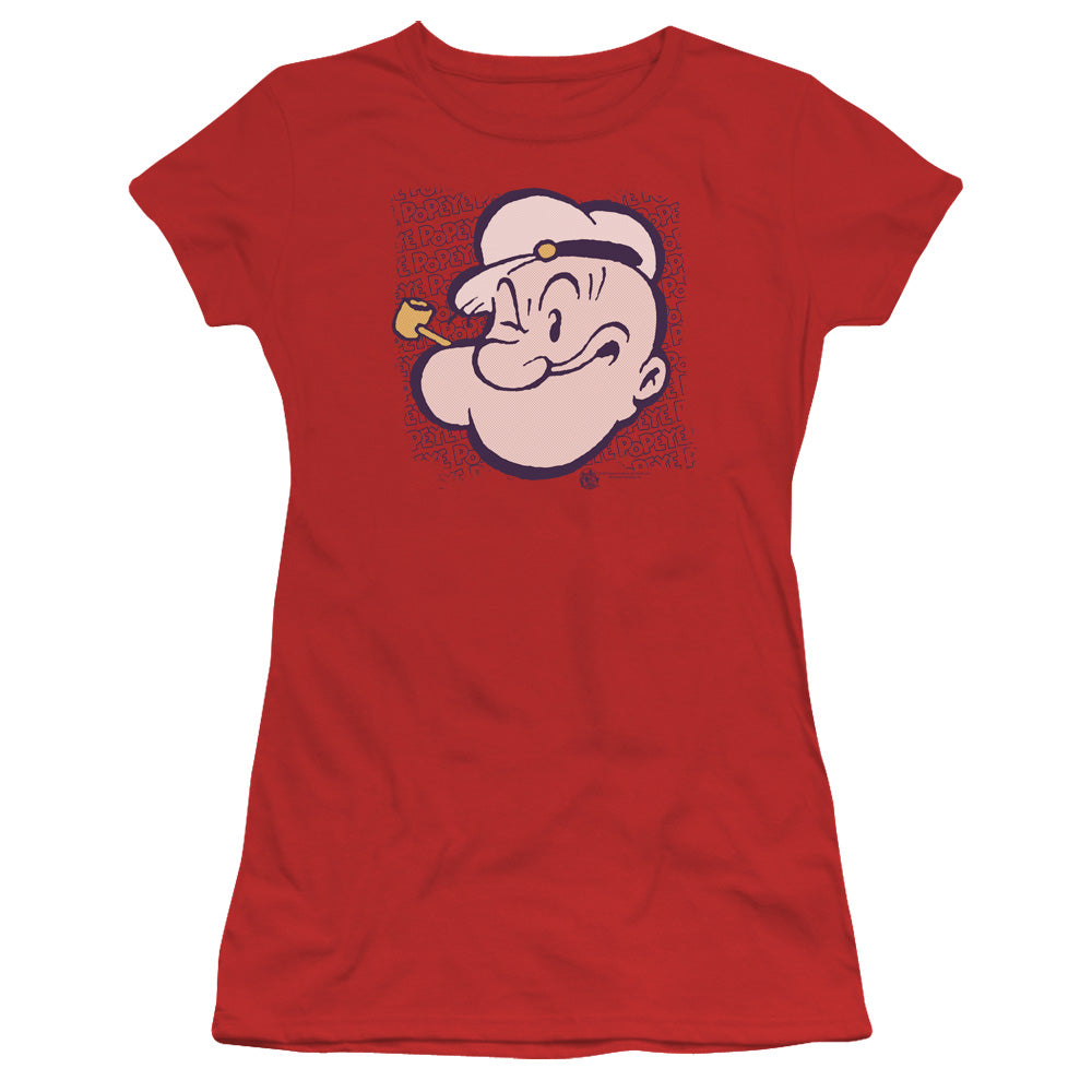 Popeye Head Junior Sheer Cap Sleeve Womens T Shirt Red