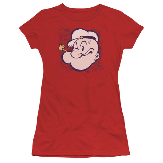 Popeye Head Junior Sheer Cap Sleeve Womens T Shirt Red