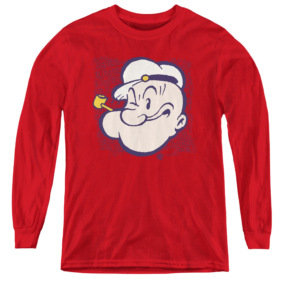 Popeye Head Long Sleeve Kids Youth T Shirt Red