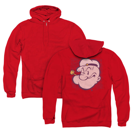 Popeye Head Back Print Zipper Mens Hoodie Red