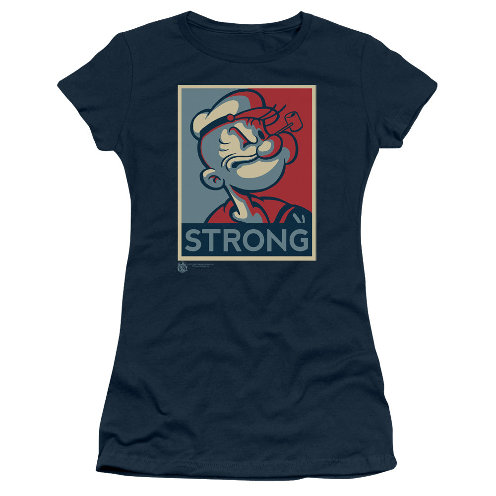 Popeye Strong Junior Sheer Cap Sleeve Womens T Shirt Navy