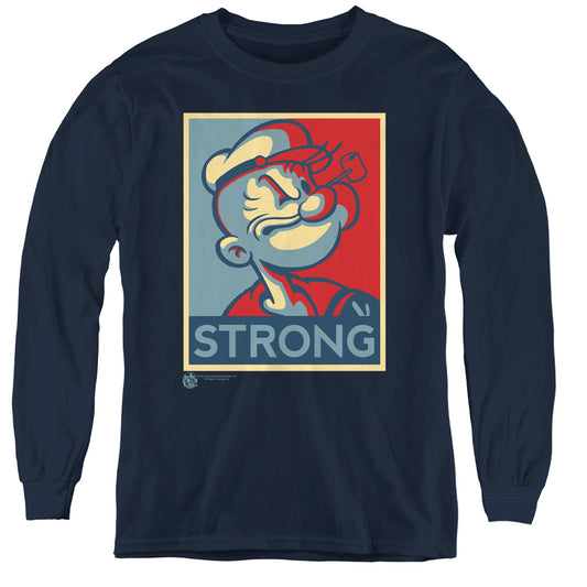 Popeye Strong Long Sleeve Kids Youth T Shirt Navy