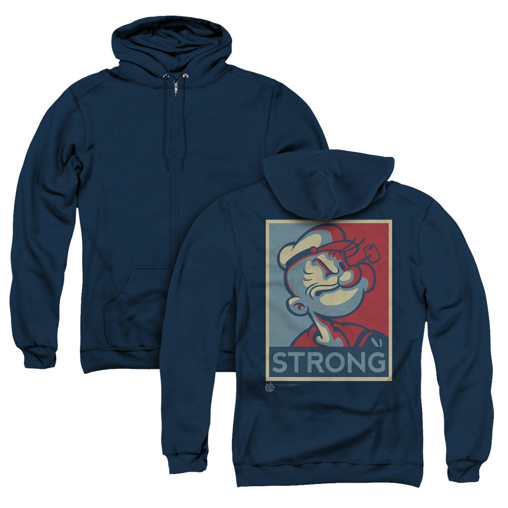 Popeye Strong Back Print Zipper Mens Hoodie Navy