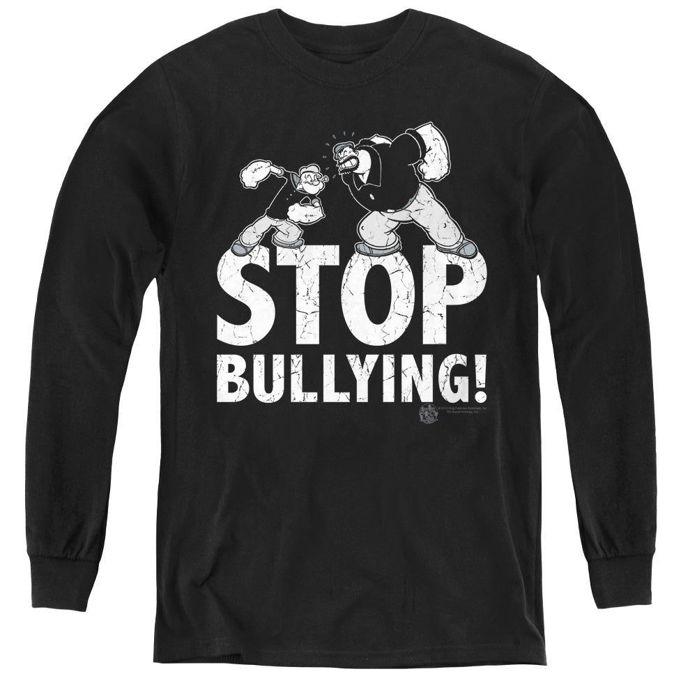 Popeye Stop Bullying Long Sleeve Kids Youth T Shirt Black