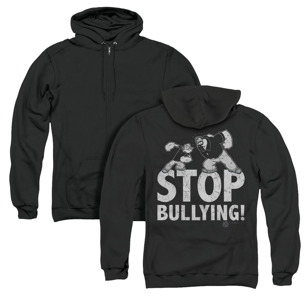 Popeye Stop Bullying Back Print Zipper Mens Hoodie Black