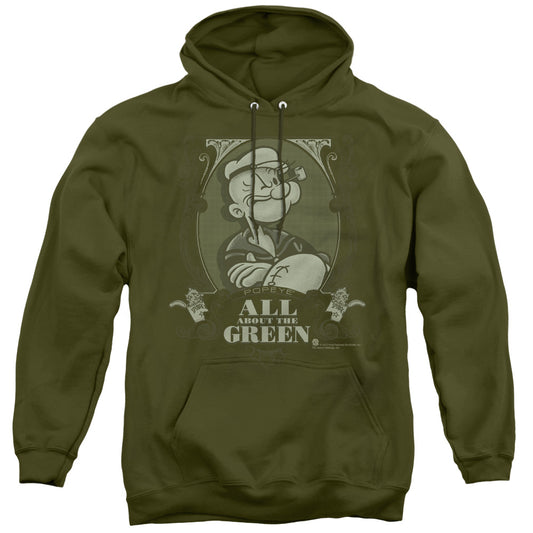 Popeye All About The Green Mens Hoodie Military Green