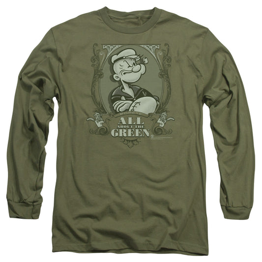 Popeye All About The Green Mens Long Sleeve Shirt Military Green