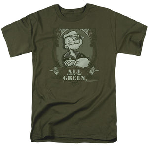 Popeye All About The Green Mens T Shirt Military Green