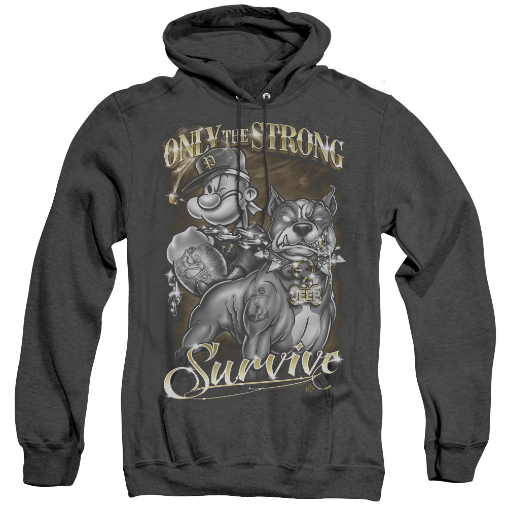 Popeye Only The Strong Heather Mens Hoodie Black