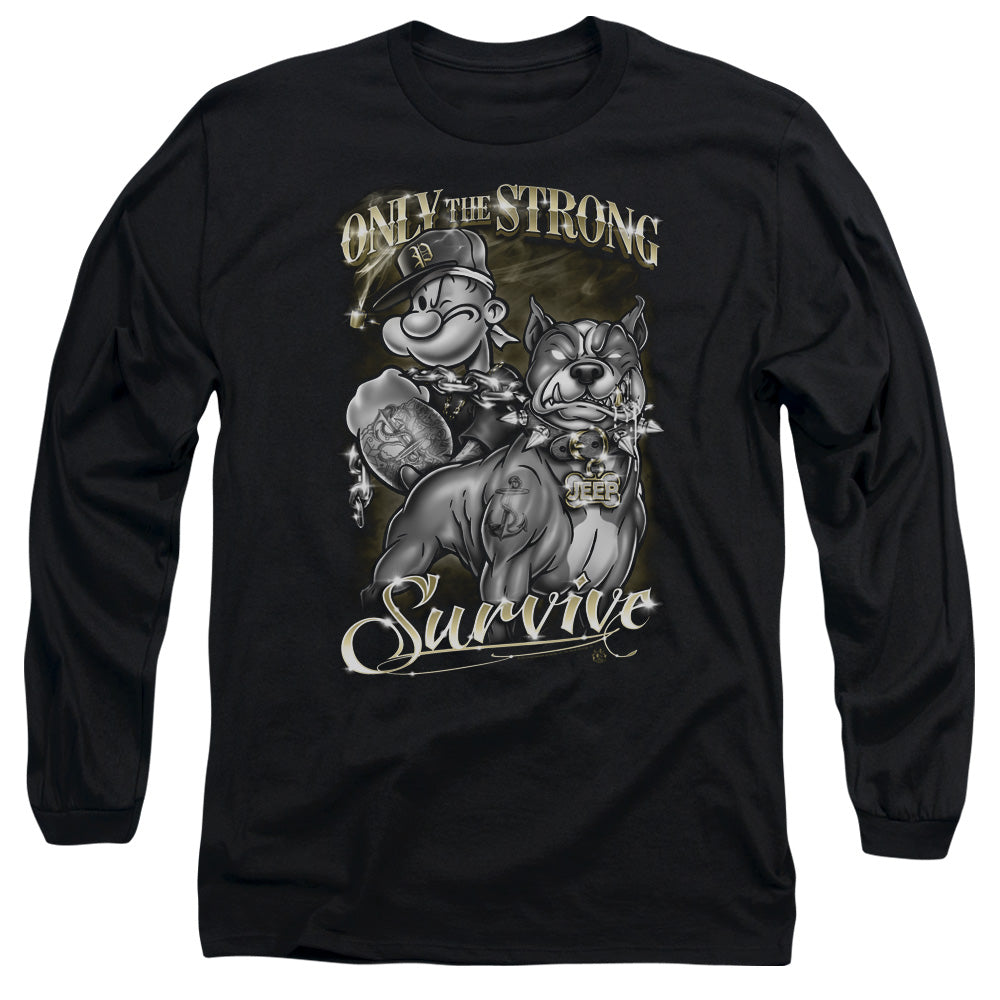 Popeye Only The Strong Mens Long Sleeve Shirt Black