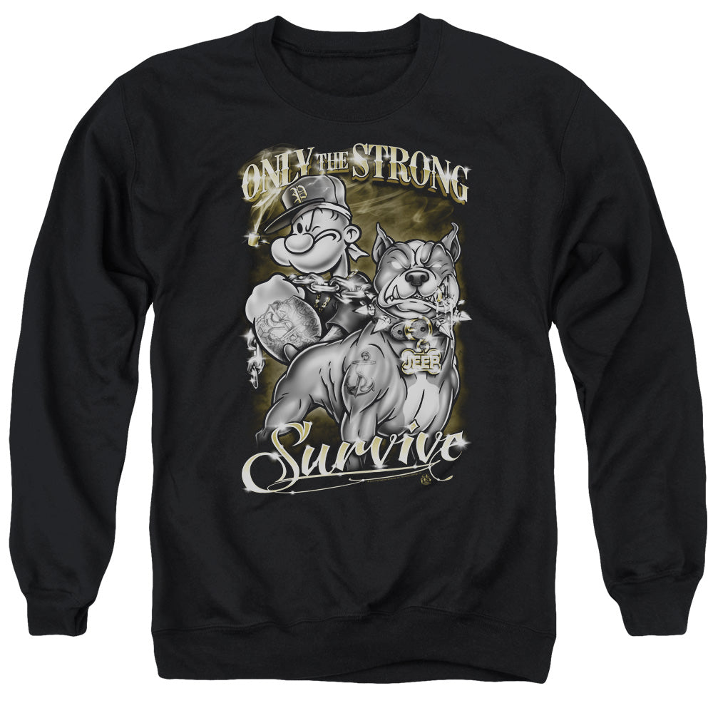 Popeye Only The Strong Mens Crewneck Sweatshirt Black