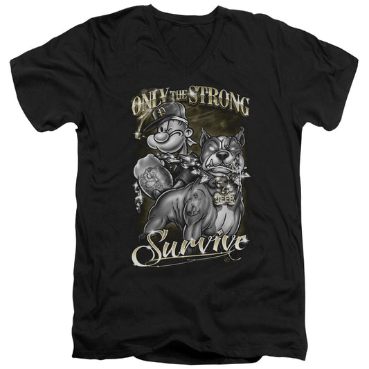 Popeye Only The Strong S S Adult V Neck Black