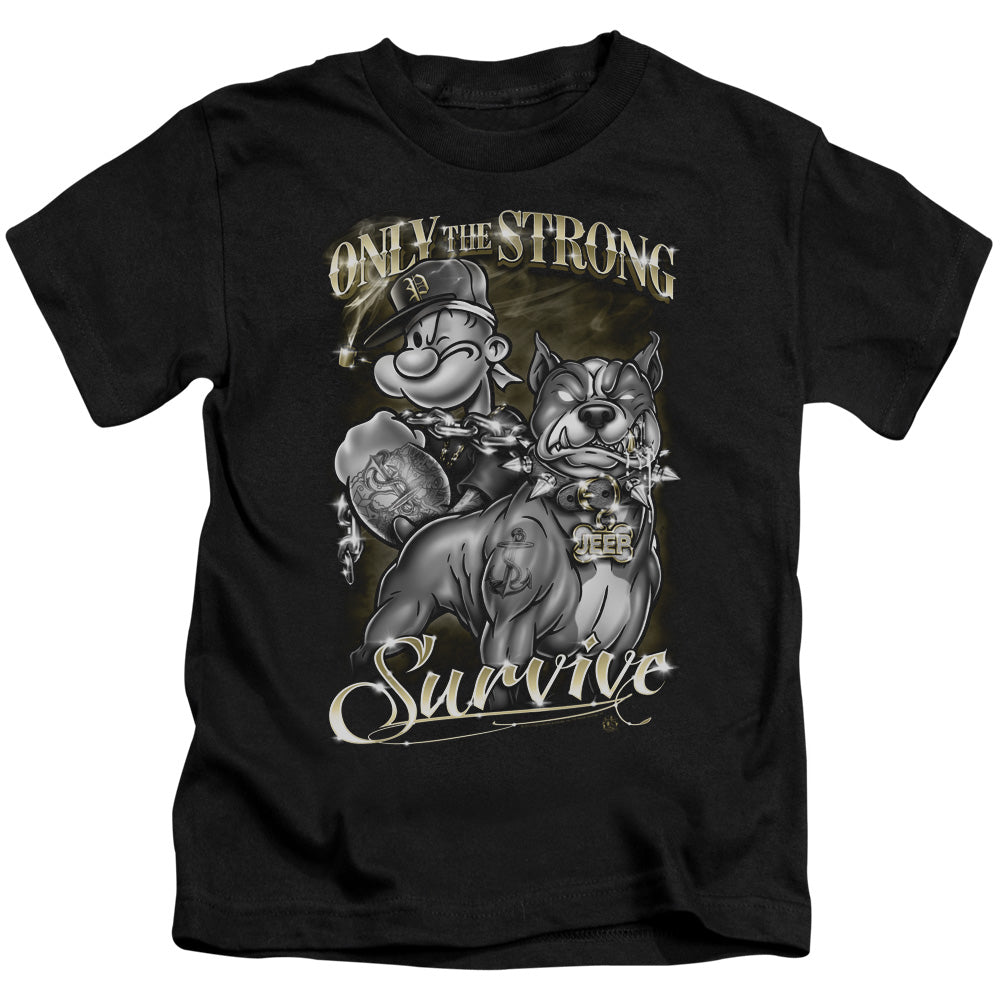 Popeye Only The Strong Juvenile Kids Youth T Shirt Black