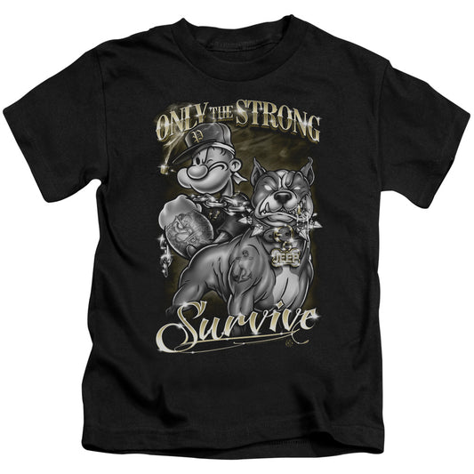 Popeye Only The Strong Juvenile Kids Youth T Shirt Black