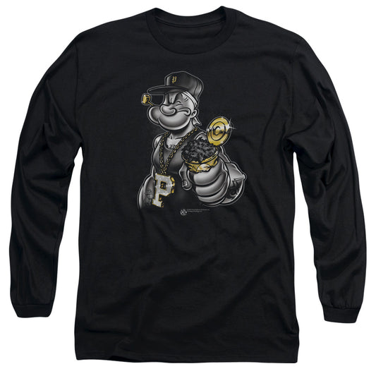 Popeye Get More Spinach Mens Long Sleeve Shirt Black