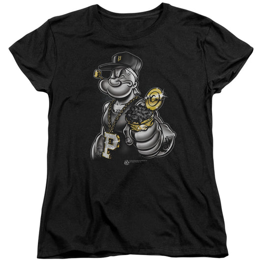 Popeye Get More Spinach Womens T Shirt Black