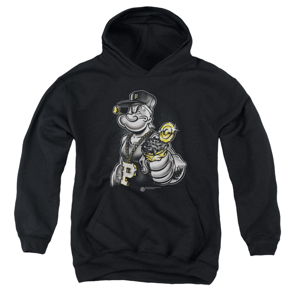 Popeye Get More Spinach Kids Youth Hoodie Black