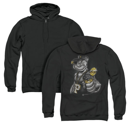 Popeye Get More Spinach Back Print Zipper Mens Hoodie Black