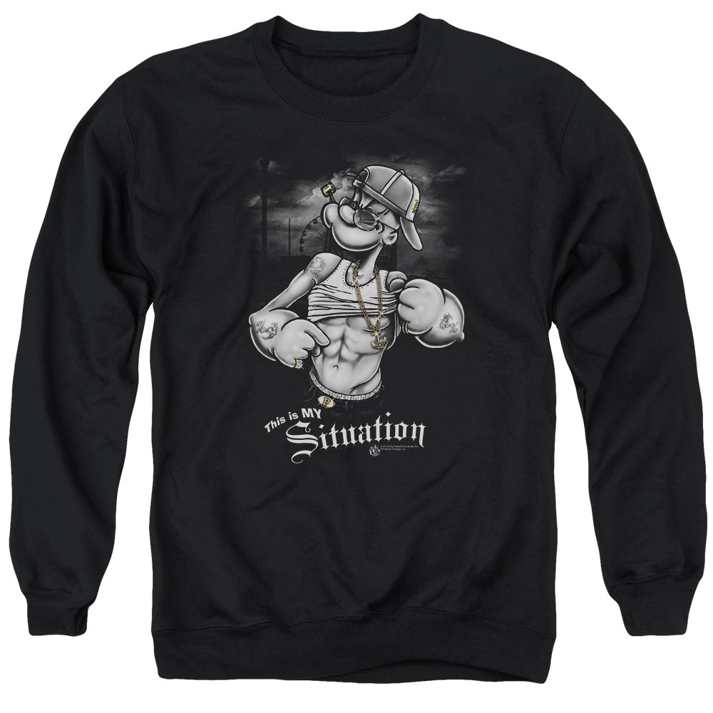 Popeye Situation Mens Crewneck Sweatshirt Black