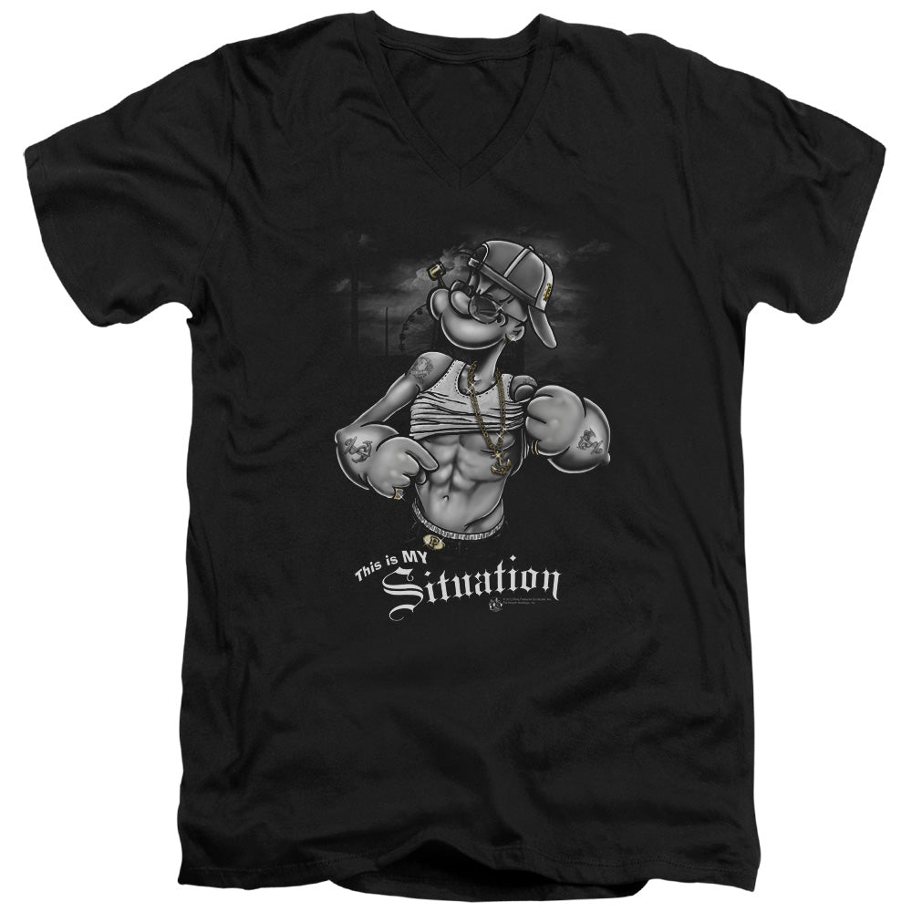 Popeye Situation S S Adult V Neck Black