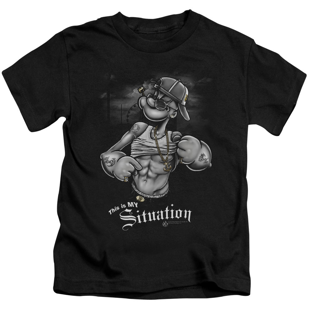 Popeye Situation Juvenile Kids Youth T Shirt Black