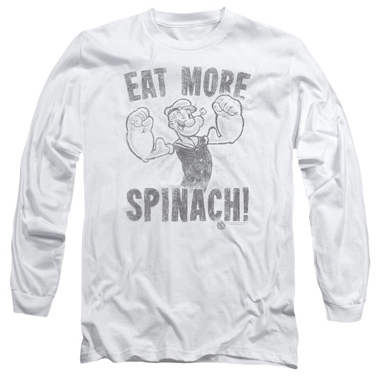 Popeye Eat More Spinach Mens Long Sleeve Shirt White