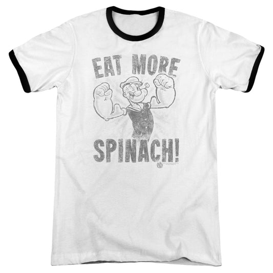 Popeye Eat More Spinach Heather Ringer Mens T Shirt White Black