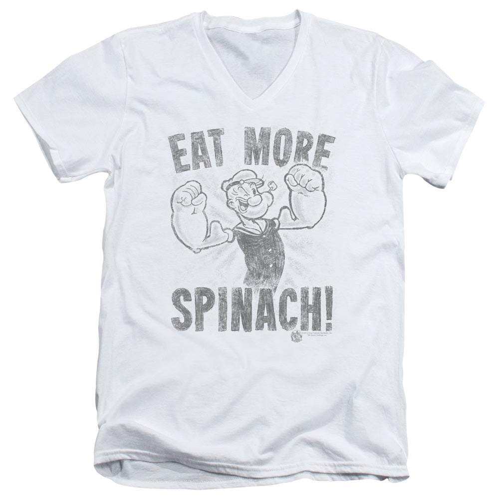 Popeye Eat More Spinach S S Adult V Neck White