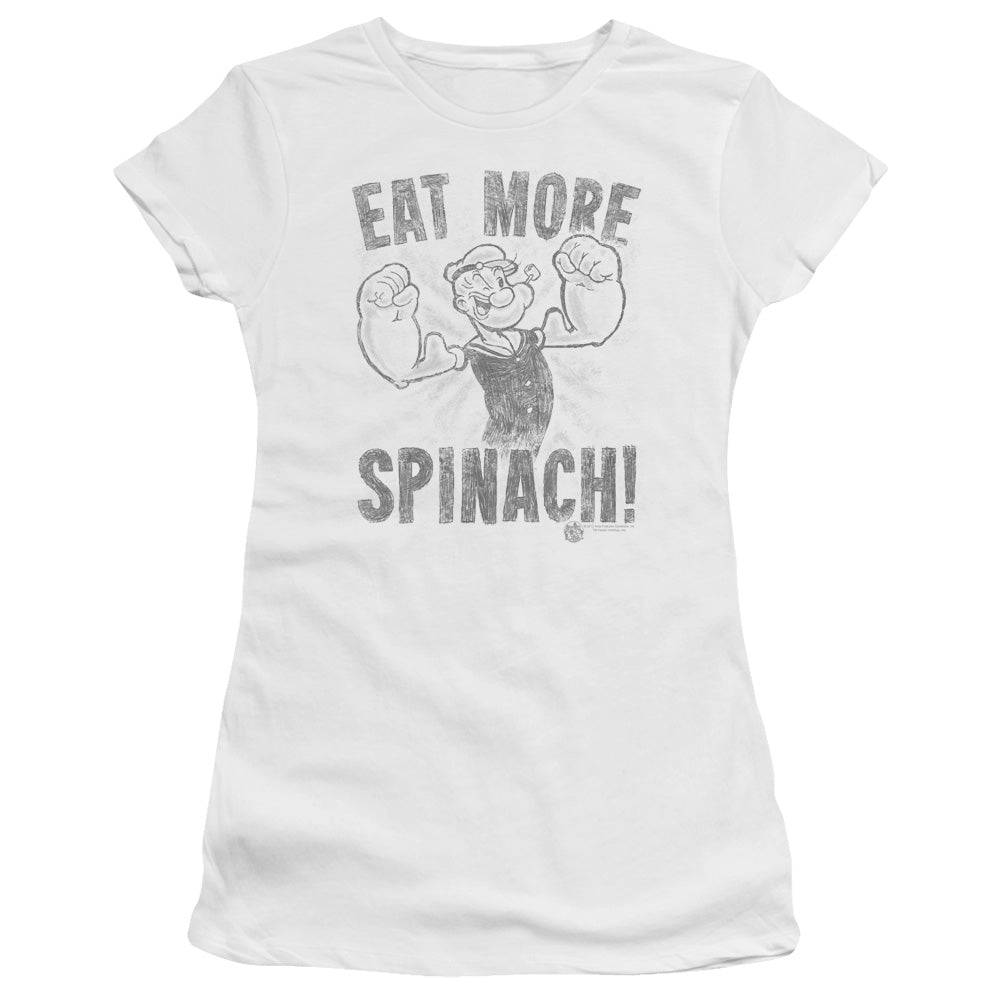 Popeye Eat More Spinach Junior Sheer Cap Sleeve Womens T Shirt White