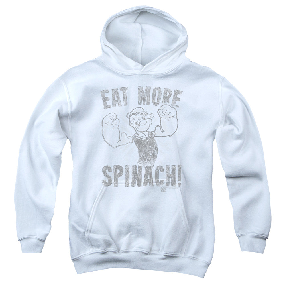 Popeye Eat More Spinach Kids Youth Hoodie White