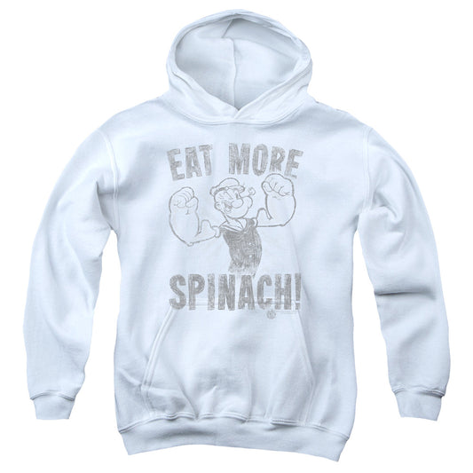 Popeye Eat More Spinach Kids Youth Hoodie White