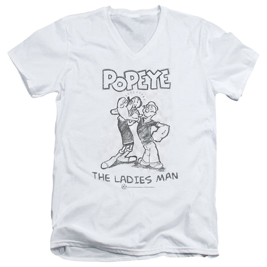 Popeye Ladies Man S S Adult V Neck White