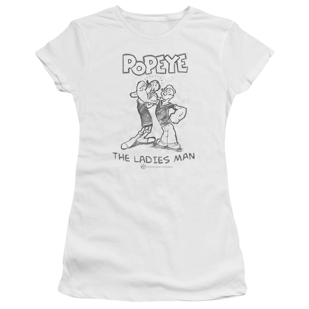 Popeye Ladies Man Junior Sheer Cap Sleeve Womens T Shirt White